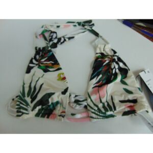 NWT Bikini Top by BCBGMAXAZRIN Size 10  green floral pattern ties at neck & back